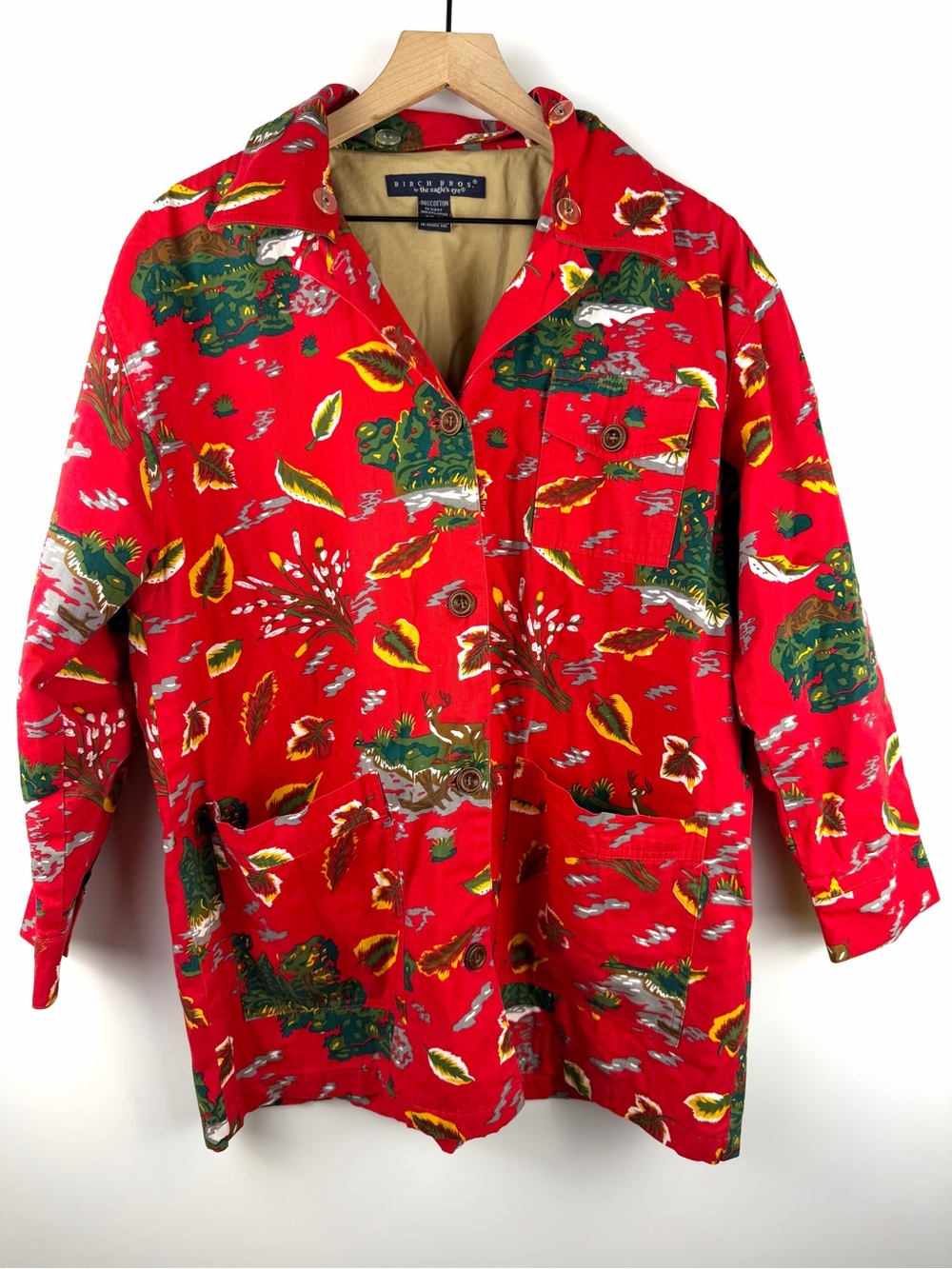 Vintage Fall Red Jacket Medium Birch Bros by The Eagles Eye Deer Leaves Corduroy